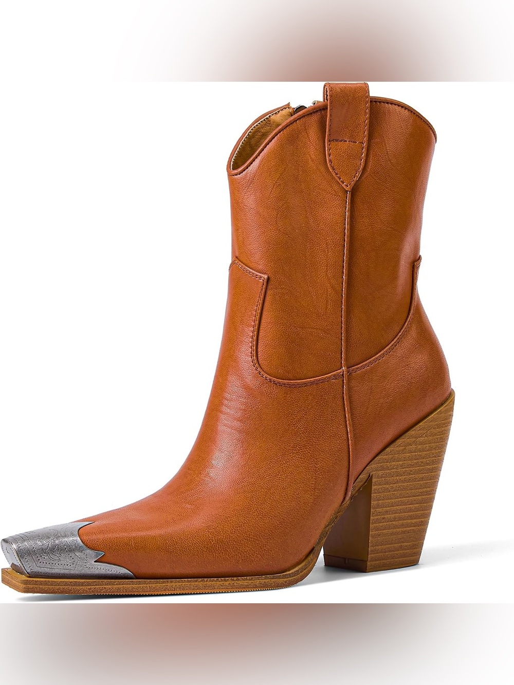 Western Metal Toe Chunky Heel Boots